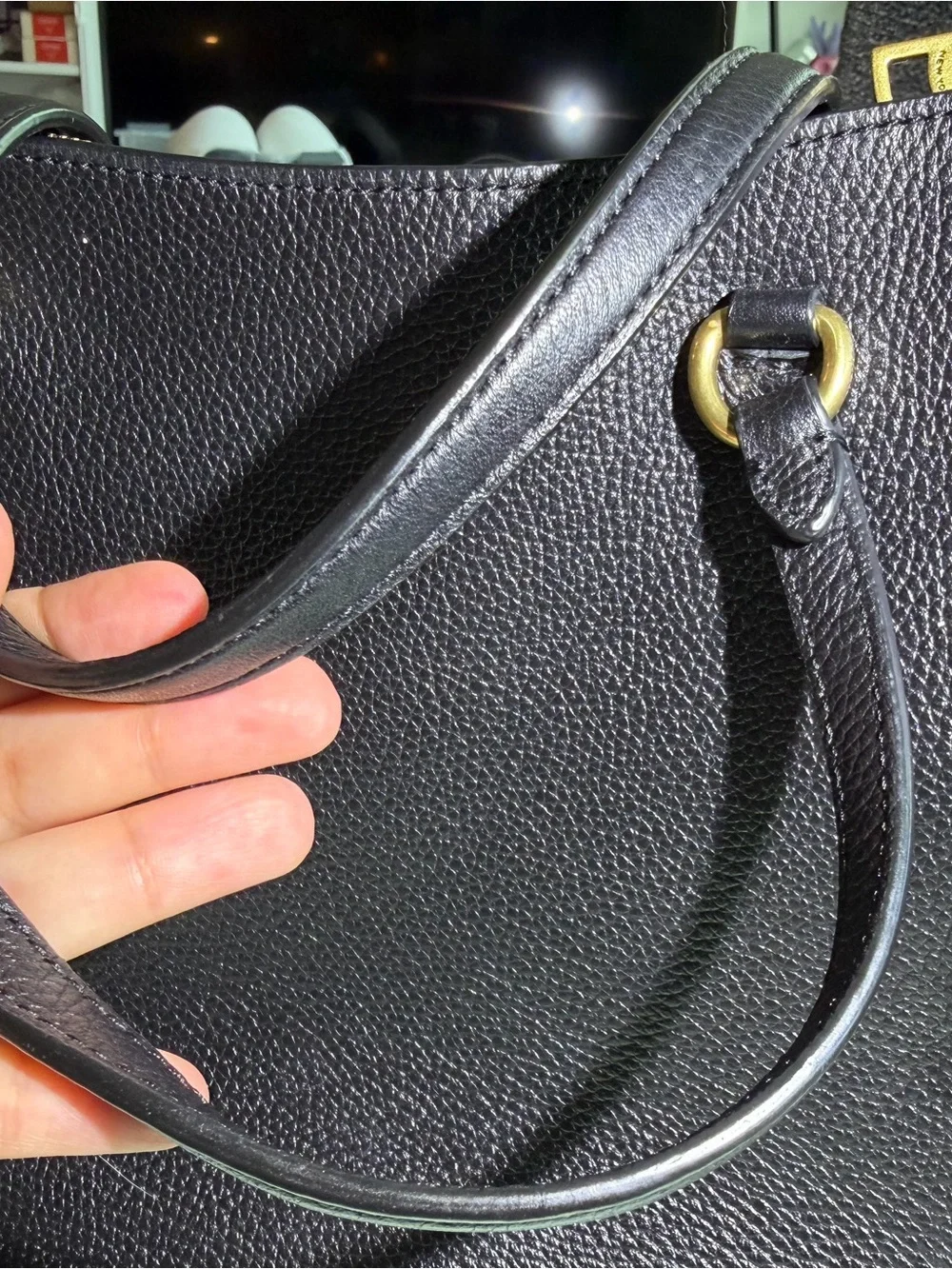 Coach Tyler Carryall 28 Black Pebbled Leather Tote with Gold Hardware